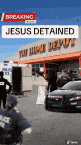 jesus is detained at the home depot by police and an ambulance