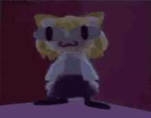 a cartoon cat is standing on its hind legs on a pink surface .