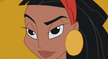 a close up of a cartoon character with a yellow earring on her left ear