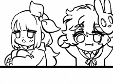 a black and white drawing of a girl and a boy standing next to each other