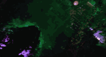 a woman with red hair is surrounded by purple and pink smoke