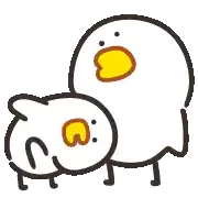 a couple of chickens with yellow beaks are standing next to each other .