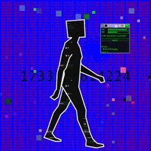 a drawing of a person walking with the numbers 1737 and 2224 behind him