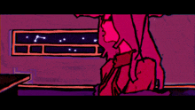 a colorful drawing of a person looking out of a window