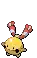 a pixel art drawing of a yellow bird with red wings flying .