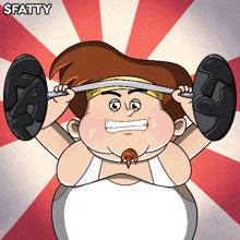 a cartoon of a fat man lifting a barbell with the word fatty written above him