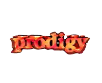 the word prodigy is written in red letters