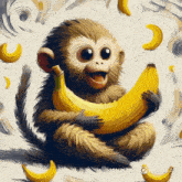 a painting of a monkey holding a banana with hailuo ai written on the bottom