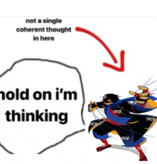 a meme that says " not a single coherent thought in here " and " hold on i 'm thinking "