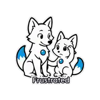a sticker with two foxes and the word frustrated