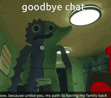a painting of a room with the words goodbye chat on it
