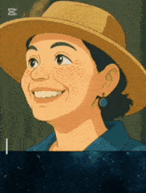 a cartoon drawing of a woman wearing a hat