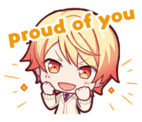 a sticker of a boy with the words proud of you written on it