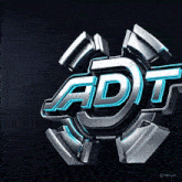 a 3d adt logo is displayed on a dark background