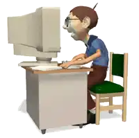 a cartoon of a man sitting at a desk with a computer