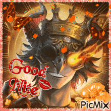 a picture of a demon with a crown on his head and the words good nite