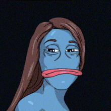 a cartoon illustration of a woman with blue skin and red lips with her eyes closed .