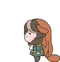 a cartoon drawing of a girl with long brown hair and a green jacket