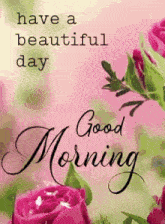 a good morning message with pink roses on a pink background