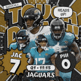 an advertisement for the jaguars football team shows players jac 17 and phil 0