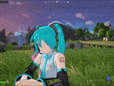 hatsune miku with the number 01 on her arm is in a video game