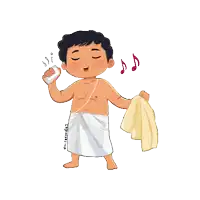 a cartoon of a shirtless man holding a towel and a cell phone