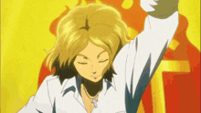 a cartoon character with blonde hair and a white shirt