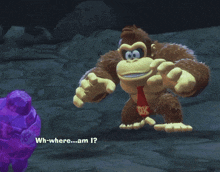 a monkey is holding a sword and says monkey on the screen