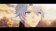 a close up of a character with blue eyes