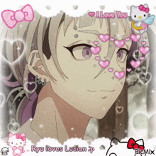 a picture of a girl with hearts on her face and the words ryu loves lucian ip
