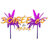 a logo for soiree 80 du hbbl with palm trees on a white background