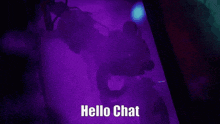 a purple background with the words hello chat in the corner