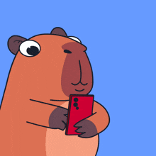 a cartoon of a capybara looking at a cell phone