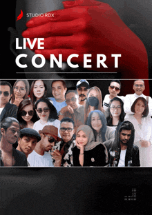 a poster for a live concert shows a group of people