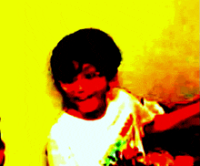 a painting of a young boy with a yellow background