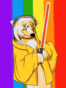 a cartoon of a polar bear holding a red light saber