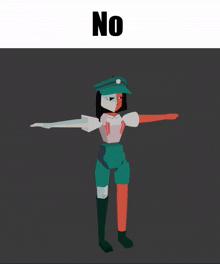 a cartoon character with the word no on the bottom right