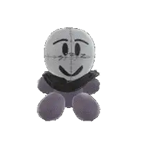 a stuffed animal with a scarf around its neck and a smile on its face .