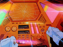 a person is playing a video game with a warp controller