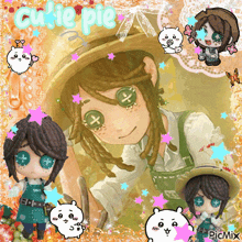 a picture of a girl with green eyes and the words cutie pie above her