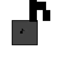 a black square with a music note on it and a black rectangle on a white background .