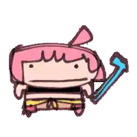 a cartoon drawing of a girl with pink hair