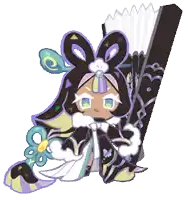 a cartoon character is holding a fan and a flower in her hand