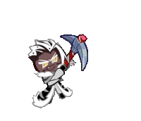 a cookie run character is holding a scythe in his hand .