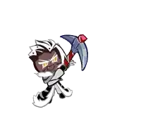 a cookie run character is holding a scythe in his hand .