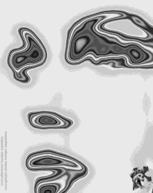 a black and white drawing of a swirl with a purple crown