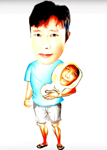 a cartoon drawing of a man holding another man 's head