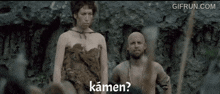 a man and a woman are standing next to each other with kamen written on their faces