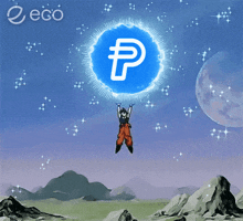 a cartoon of a person holding up a sphere with a letter p on it