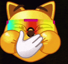 a cartoon cat is covering its mouth with a white glove